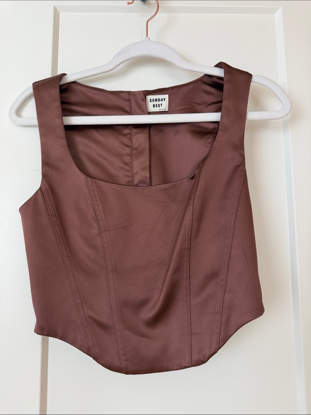 Sunday Best Chocolate Brown Satin Square-Neck Crop Top
